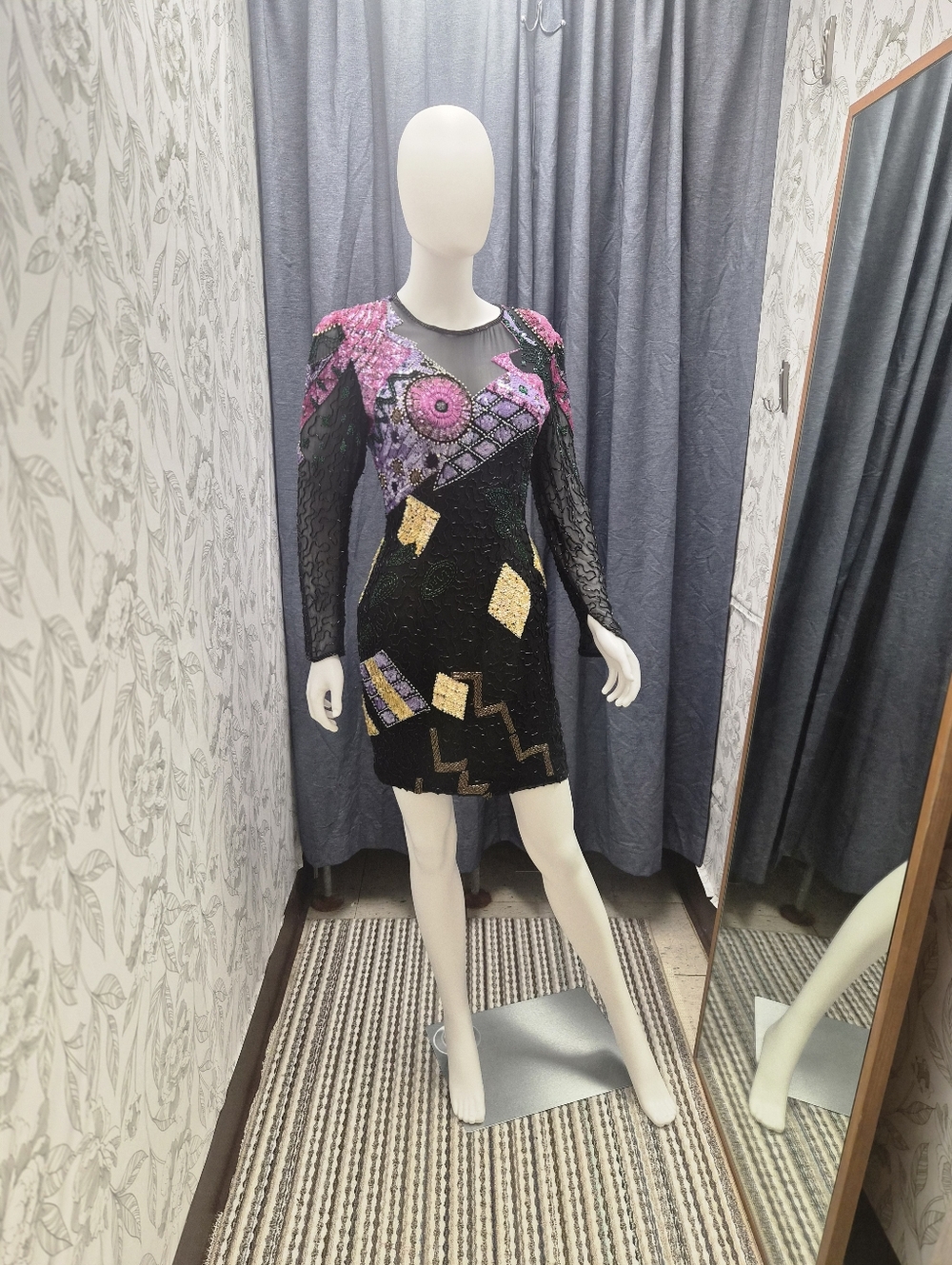 A.J. Bari Black Dress with Pink and Gold Accents